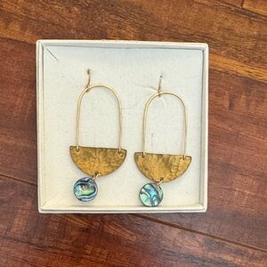 Gold and Abalone Dangle Earrings